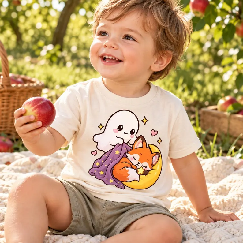 Baby Halloween Shirt – Sleepy Fox Crescent Moon Ghost Infant Graphic Tee