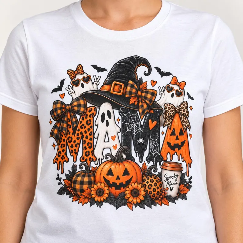 Spooky Mama Shirt – Ghost Pumpkin Halloween Graphic Tee