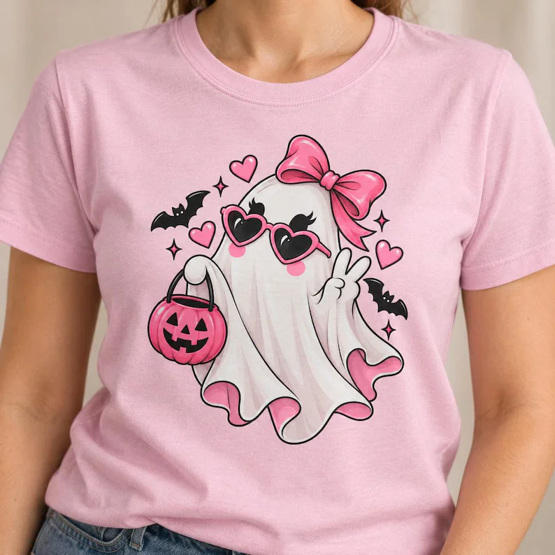 Ghost Halloween Shirt – Cute Pink Kawaii Ghost Tee