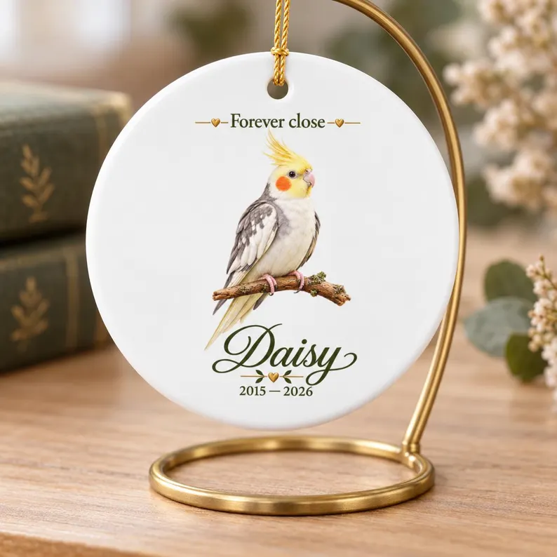 Personalized Cockatiel Memorial Ornament – Ceramic Heart Pet Keepsake