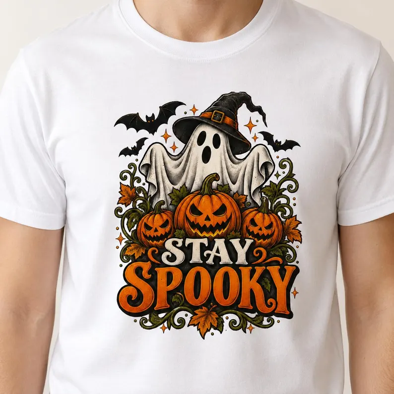 Stay Spooky Vintage Halloween Shirt – Cute Ghost & Pumpkin Retro Tee