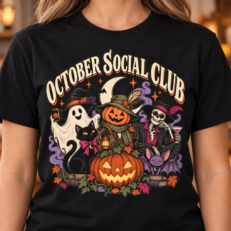 Vintage Halloween Shirt – October Social Club Graphic Tee