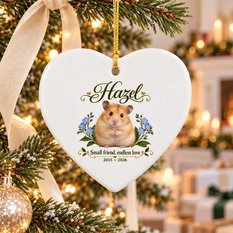 Cute Animal Christmas Ornament – Heart-Shaped Ceramic Holiday Decoration