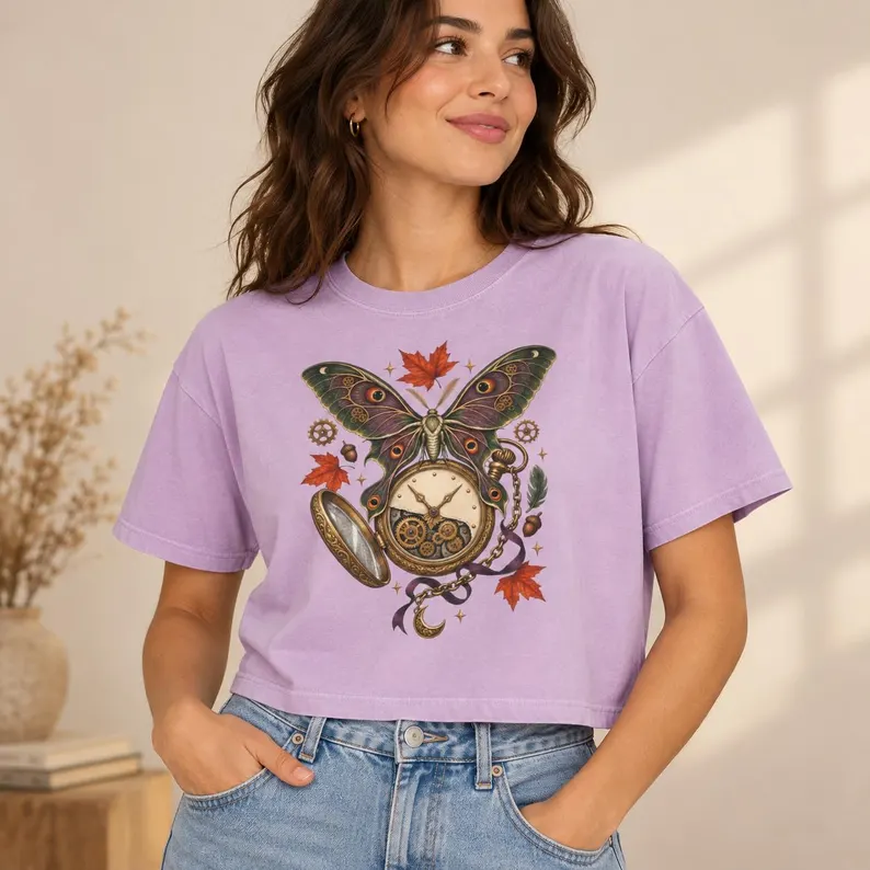 Steampunk Moth Shirt – Vintage Pocket Watch Boxy Tee