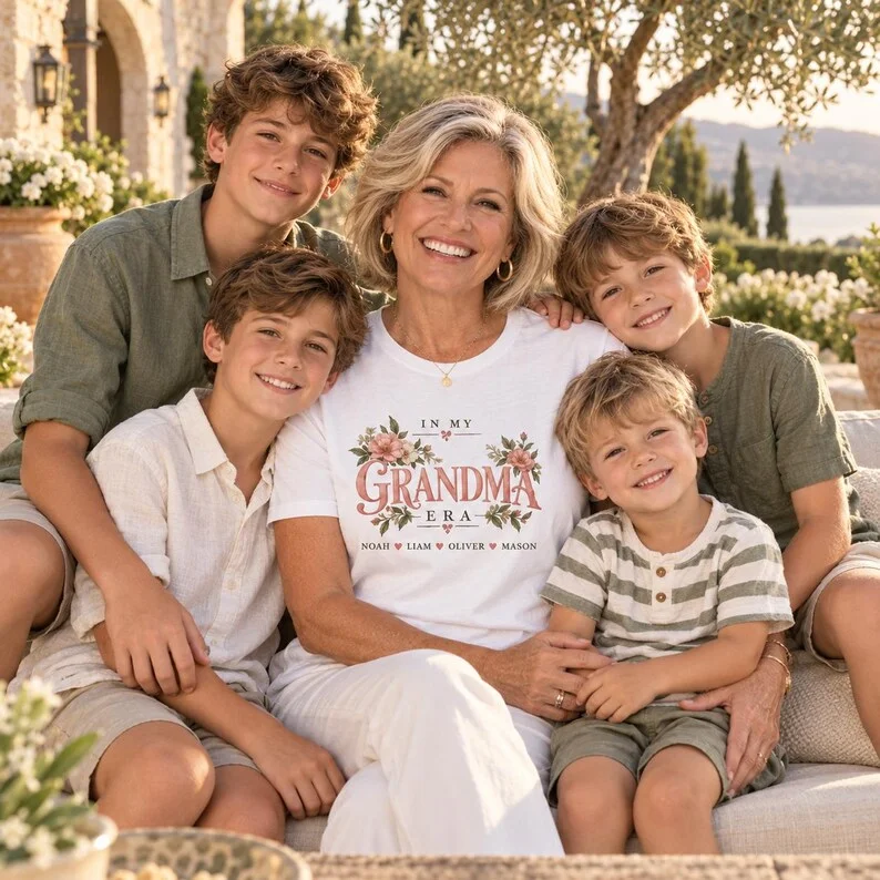 Grandma Era Kids Shirt – Personalized Floral Family Tee