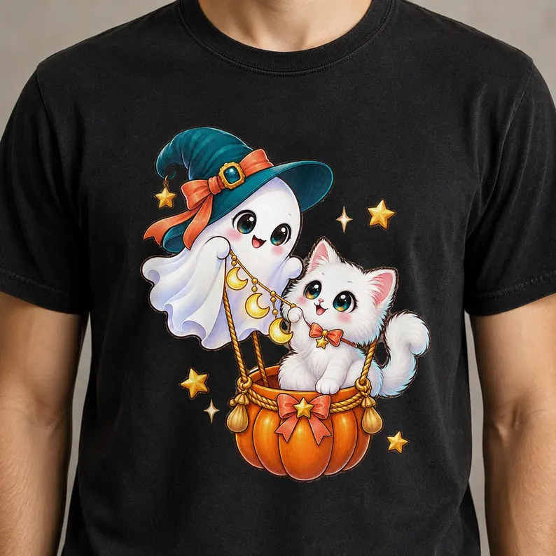 Ghost Kitten Shirt – Cute Halloween Ghost Cat Pumpkin Tee