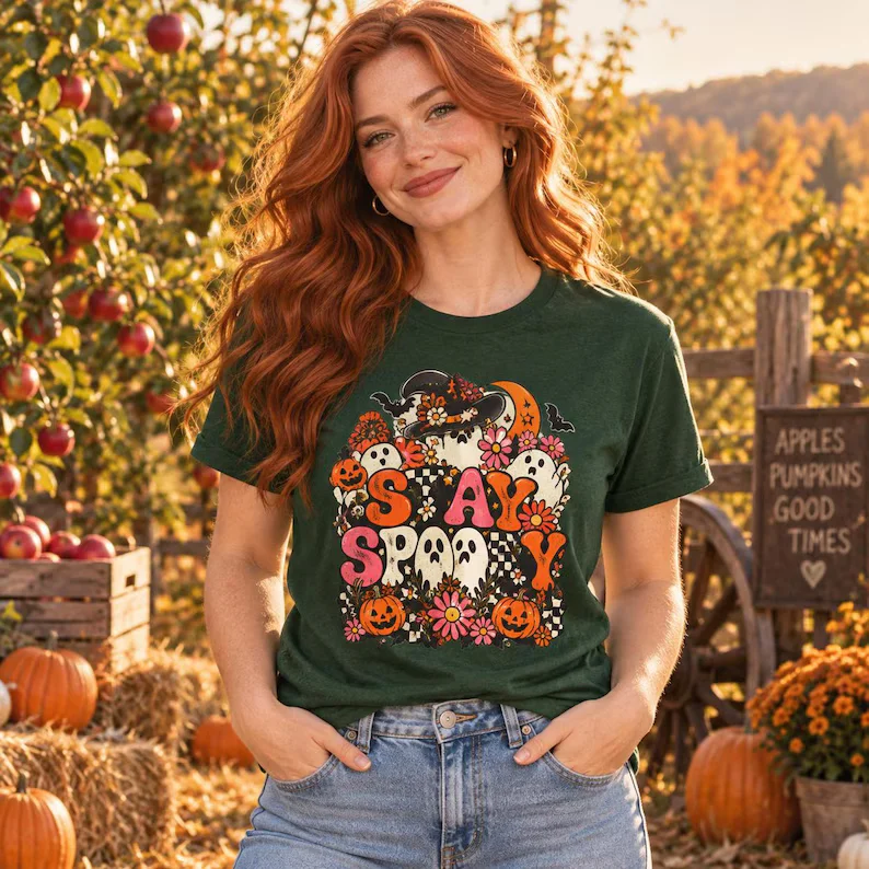 Floral Ghost Shirt – Stay Spooky Halloween Graphic Tee