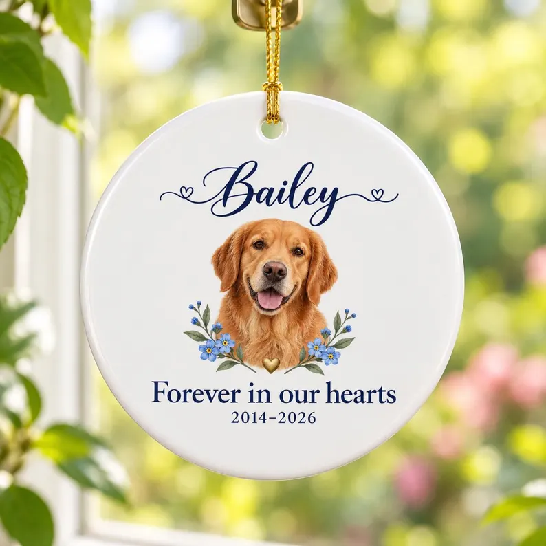 Personalized Golden Retriever Memorial Ornament – Custom Dog Remembrance Ceramic Heart