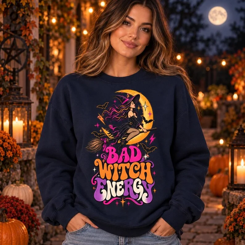 Bad Witch Energy Sweatshirt – Retro Halloween Witch Crewneck