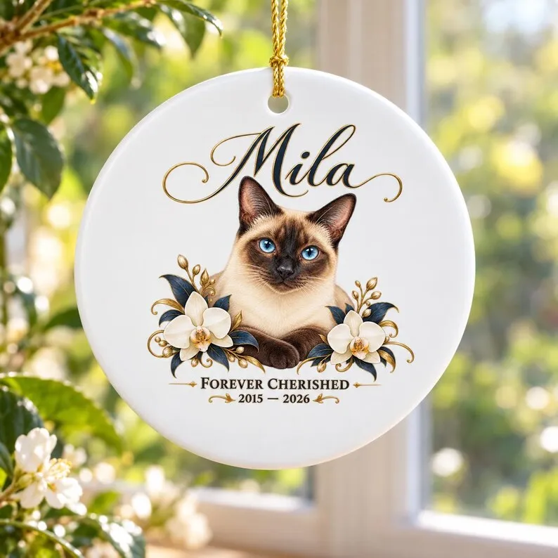 Personalized Siamese Cat Memorial Ornament – Ceramic Heart Pet Keepsake