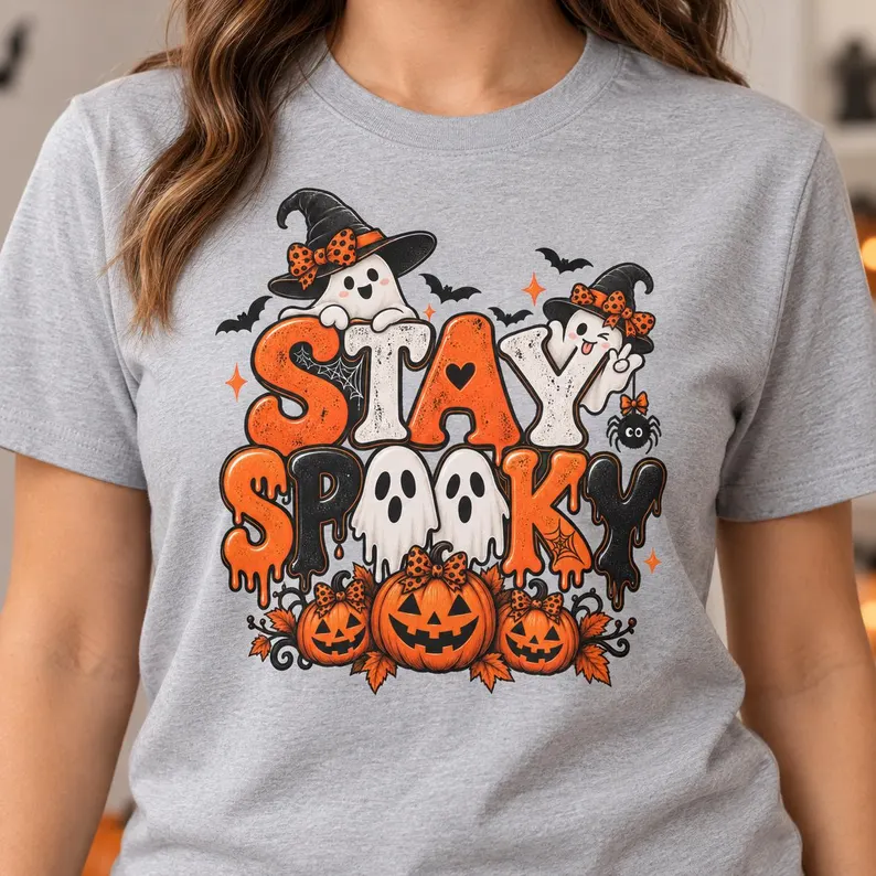 Stay Spooky Kids Halloween Shirt – Cute Ghost & Pumpkin Tee for Boys and Girls