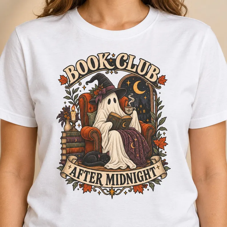 Book Club Shirt – Vintage Ghost Reading Halloween Tee