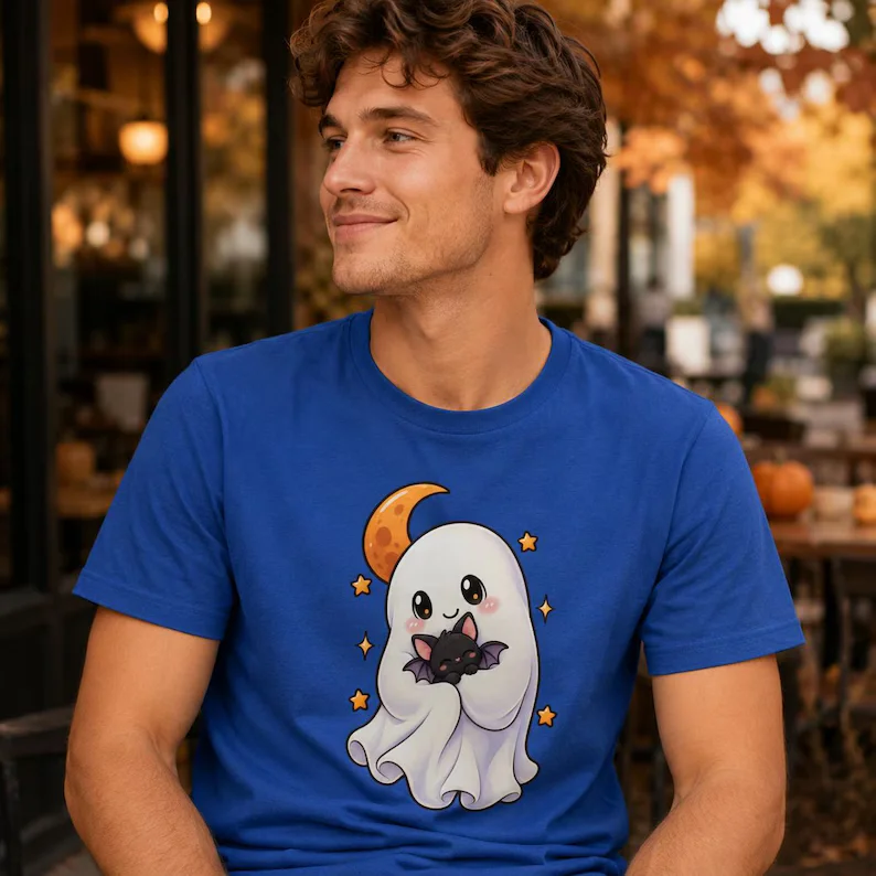 Ghost Cat Shirt – Cute Black Cat Halloween Moon Graphic Tee