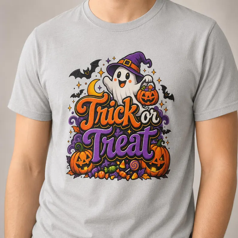 Trick or Treat Halloween Shirt – Cute Ghost Pumpkin Graphic Tee