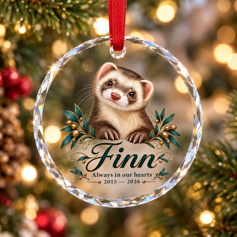 Personalized Ferret Memorial Glass Ornament – Custom Pet Remembrance Keepsake